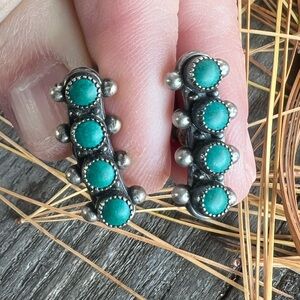 Sterling turquoise Fred Harvey era screw back earrings
